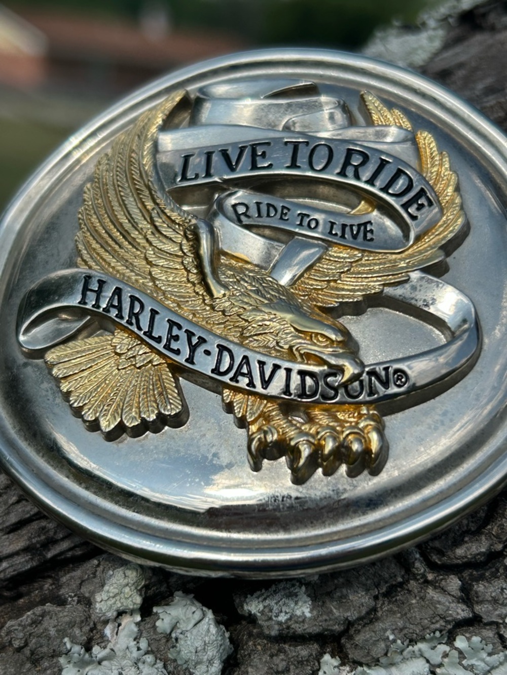 2005 Harley-Davidson “Live to Ride, Ride to Live” Silver & Gold Tone Belt Buckle